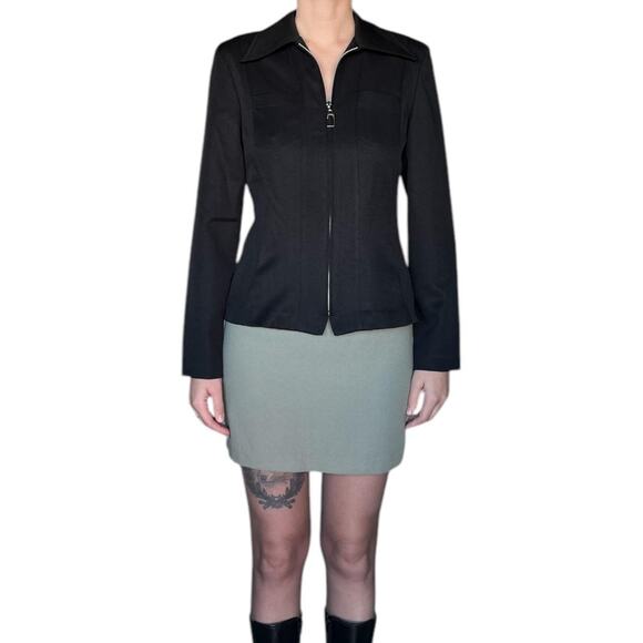 VTG 90S BLACK ZIP-UP BLAZER BLOUSE - Picture 5 of 8